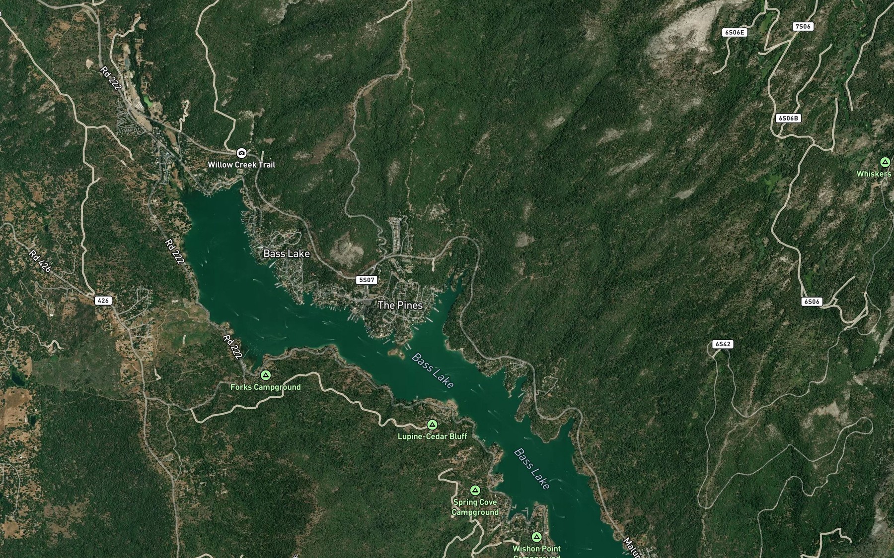 Satellite map of the Pines Creek