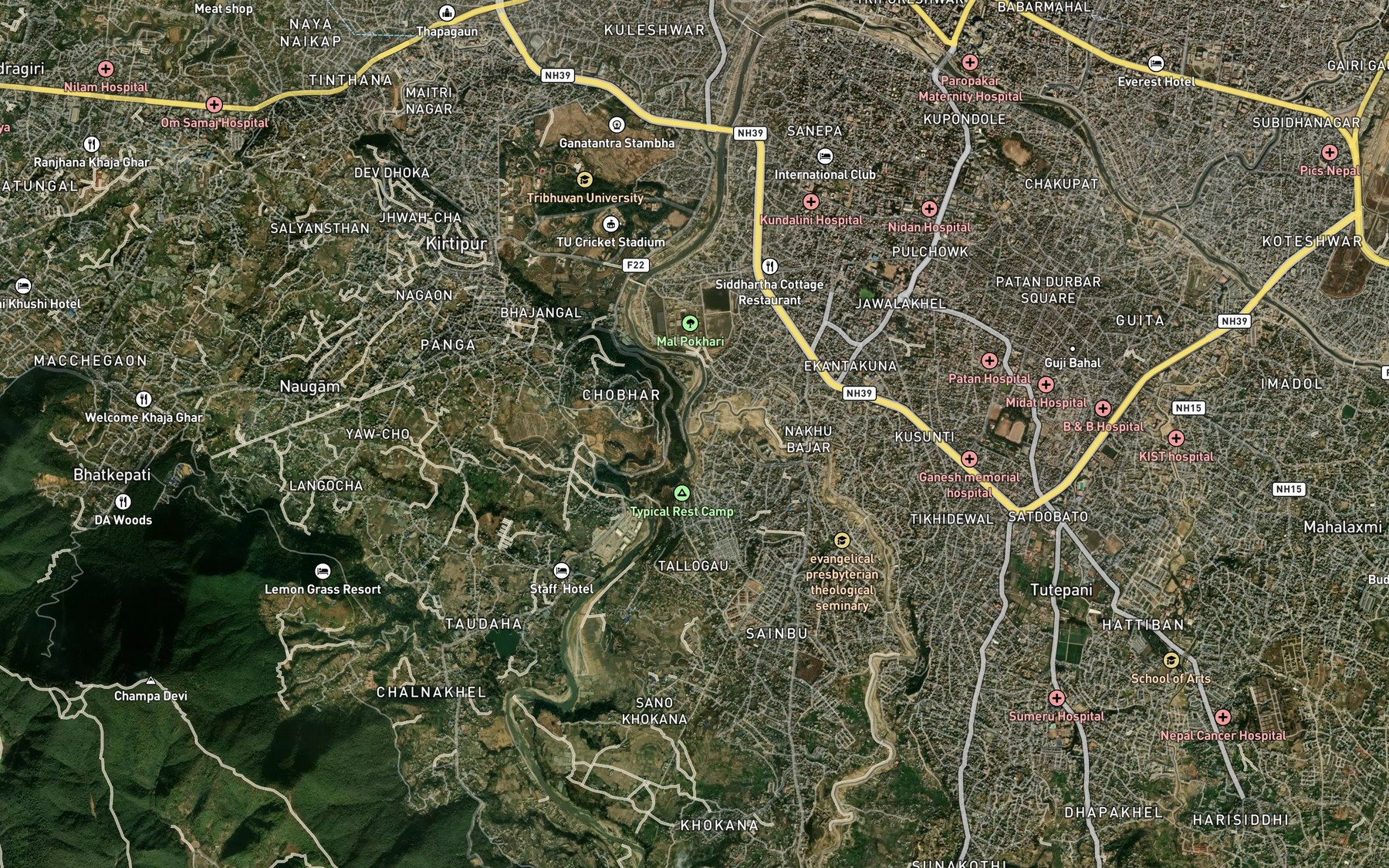 Satellite map of the Nakhu Khola