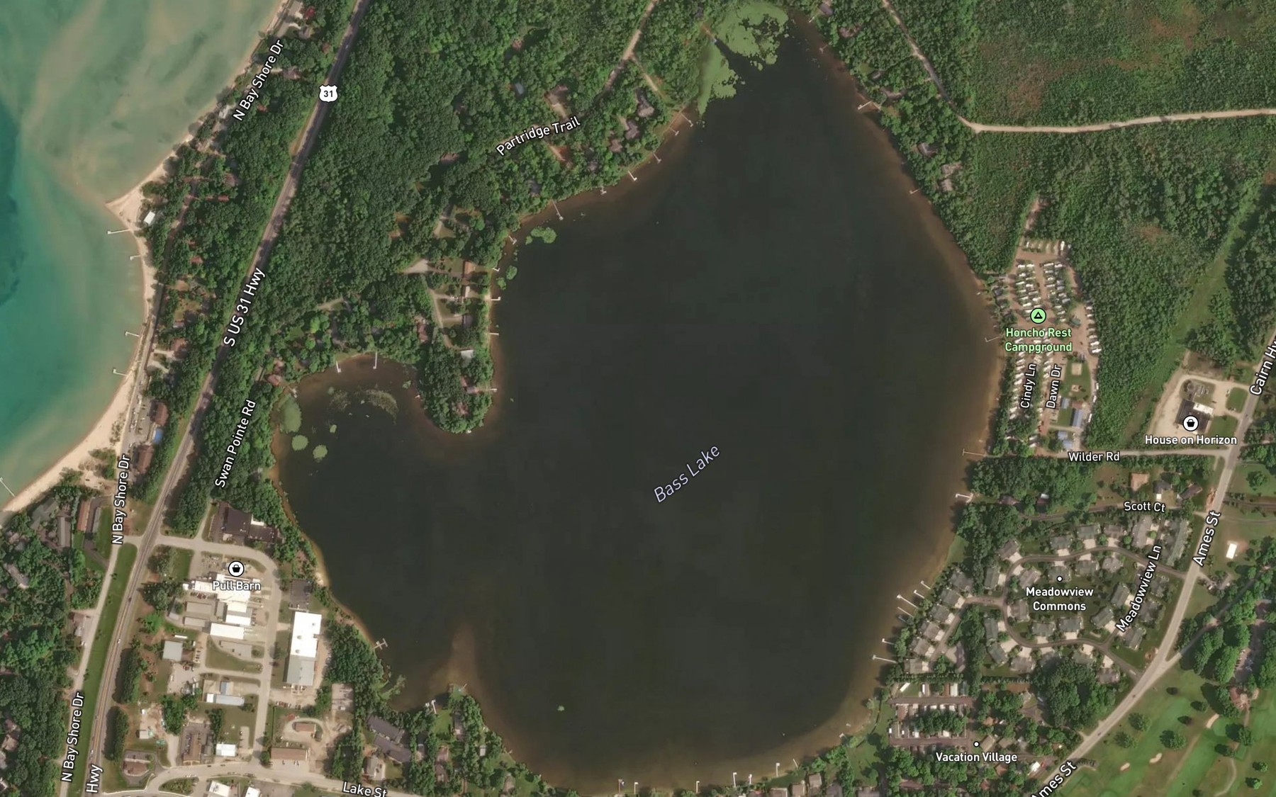 Satellite map of the Bass Lake