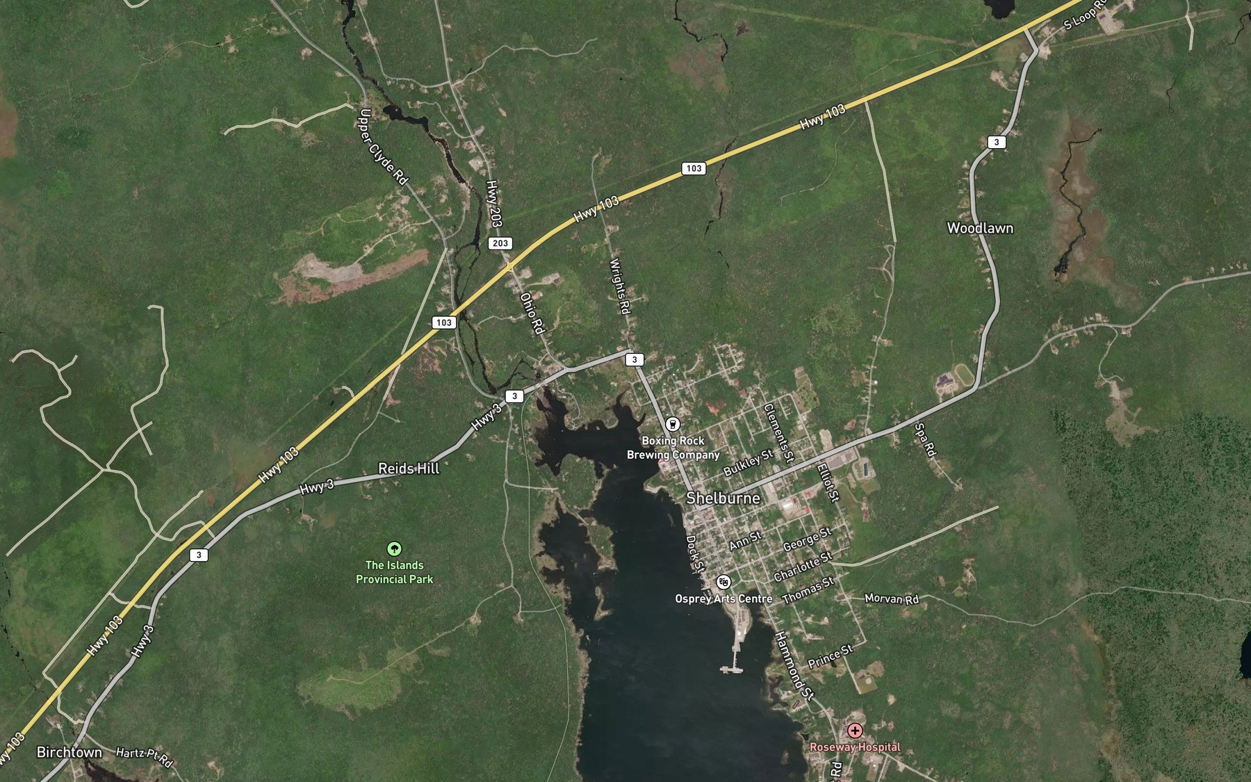 Satellite map of the Blacks Brook
