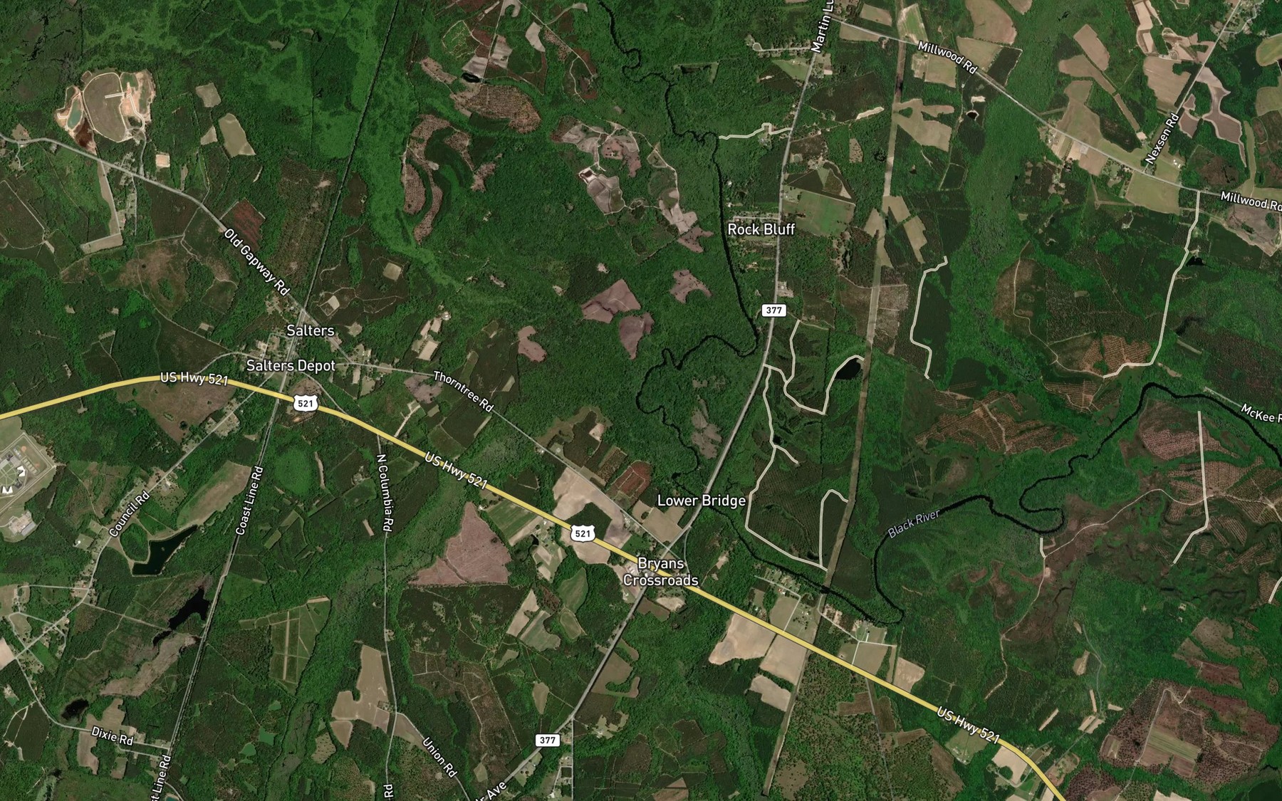 Satellite map of the Thorntree Swamp