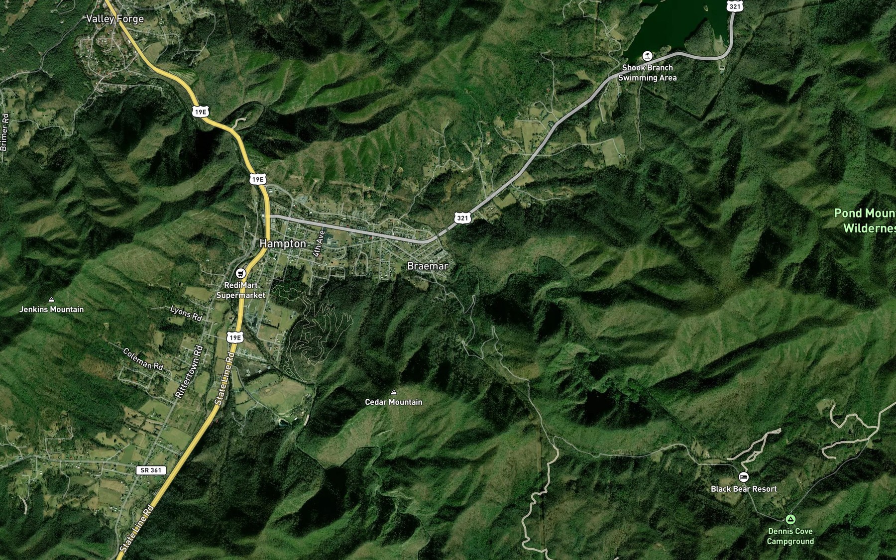 Satellite map of the Holly Branch
