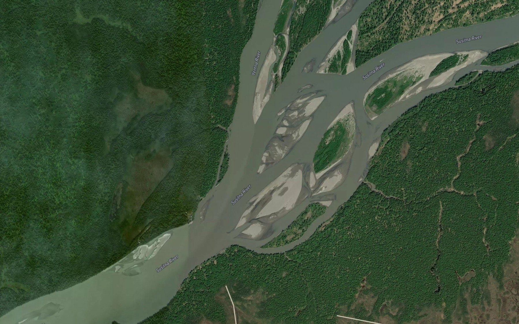Satellite map of the Yentna River