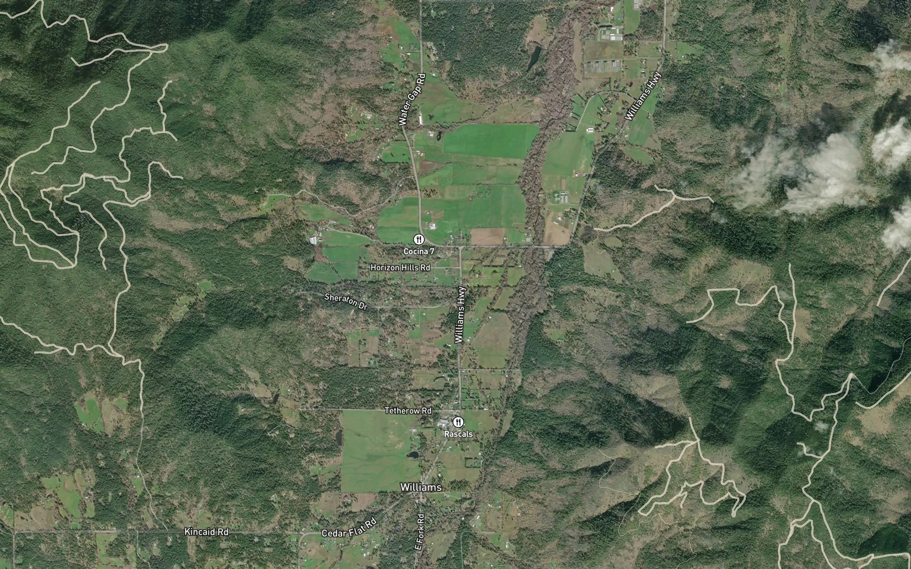 Satellite map of the Butcher Creek