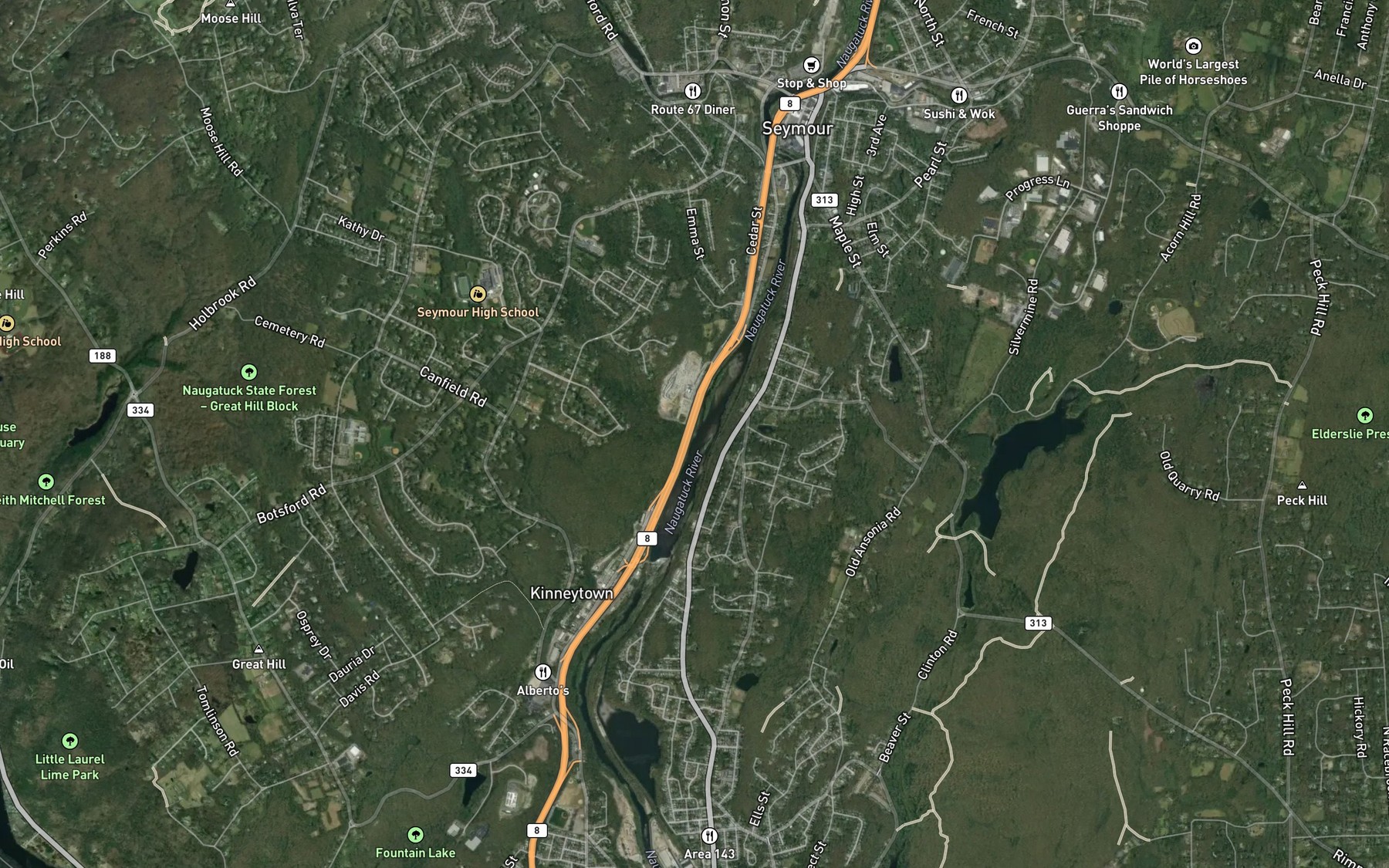 Satellite map of the Nickel Mine Brook