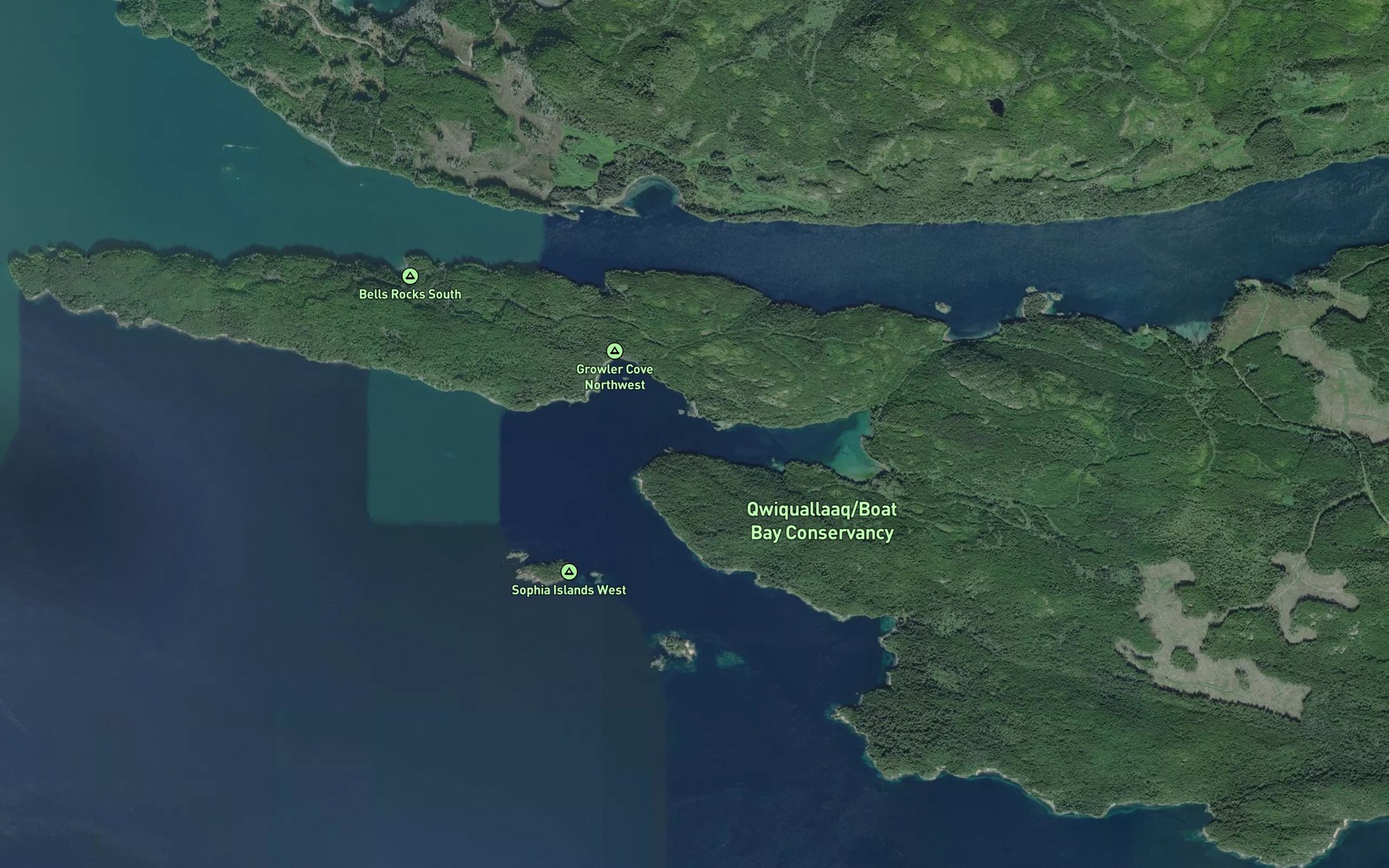 Satellite map of the Growler Cove