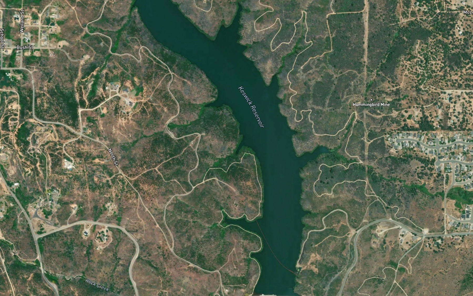 Satellite map of the Keswick Reservoir