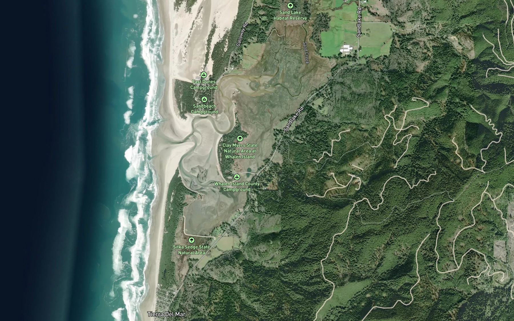 Satellite map of the Sand Lake Estuary