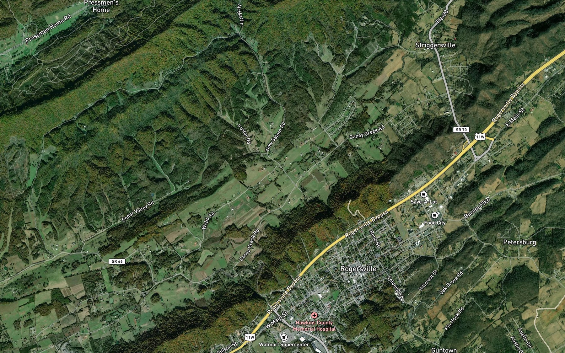 Satellite map of the Salem Creek