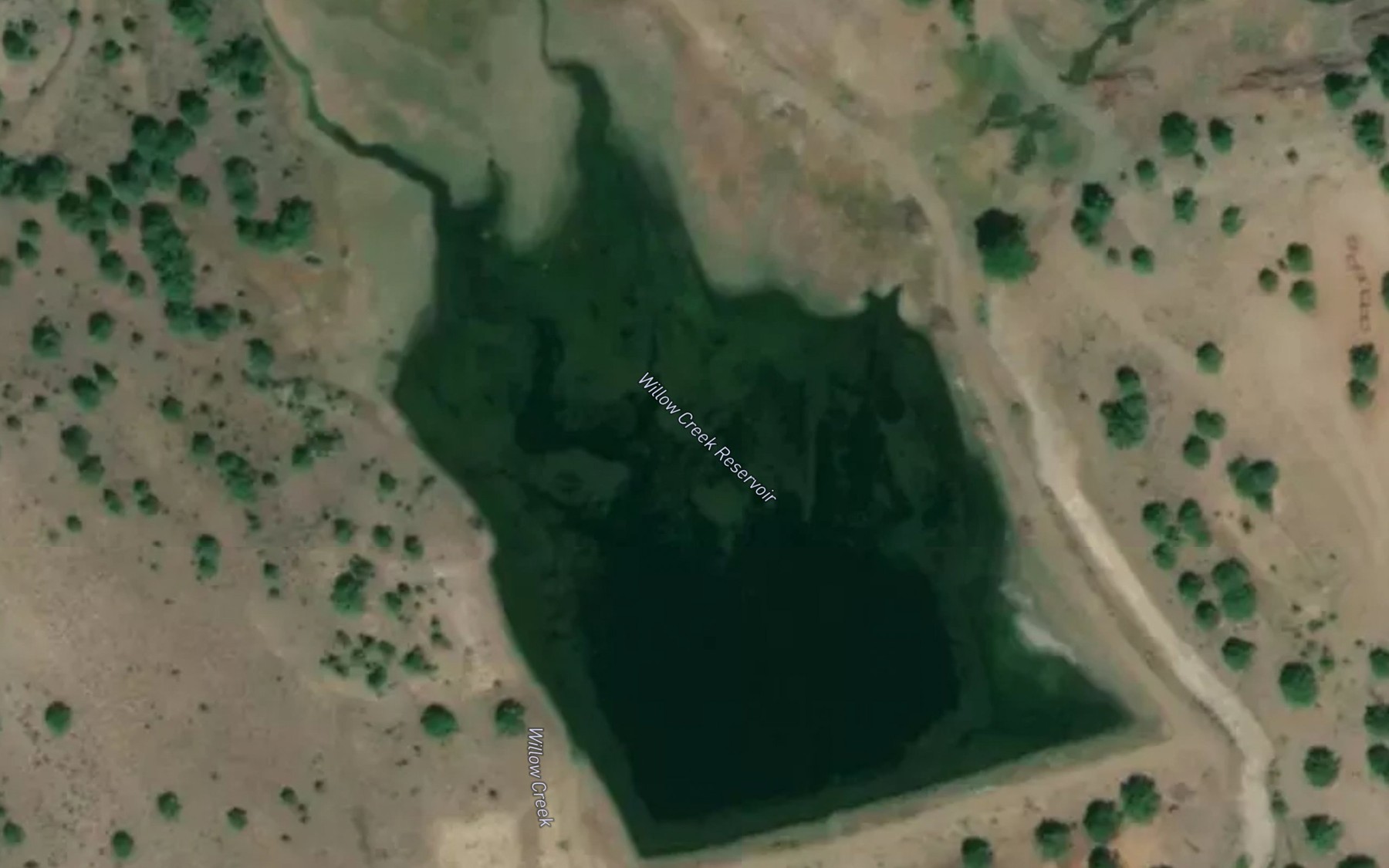 Satellite map of the Willow Creek Reservoir