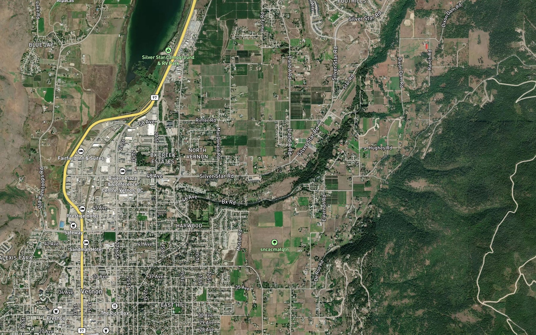 Satellite map of the Bate Creek