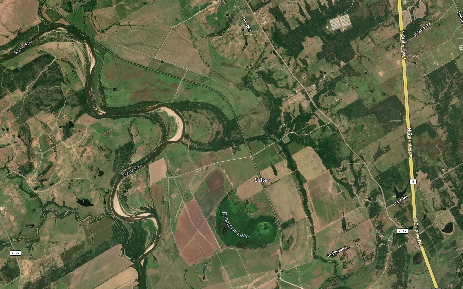 Satellite map of the Little Brazos River Diversion Channel
