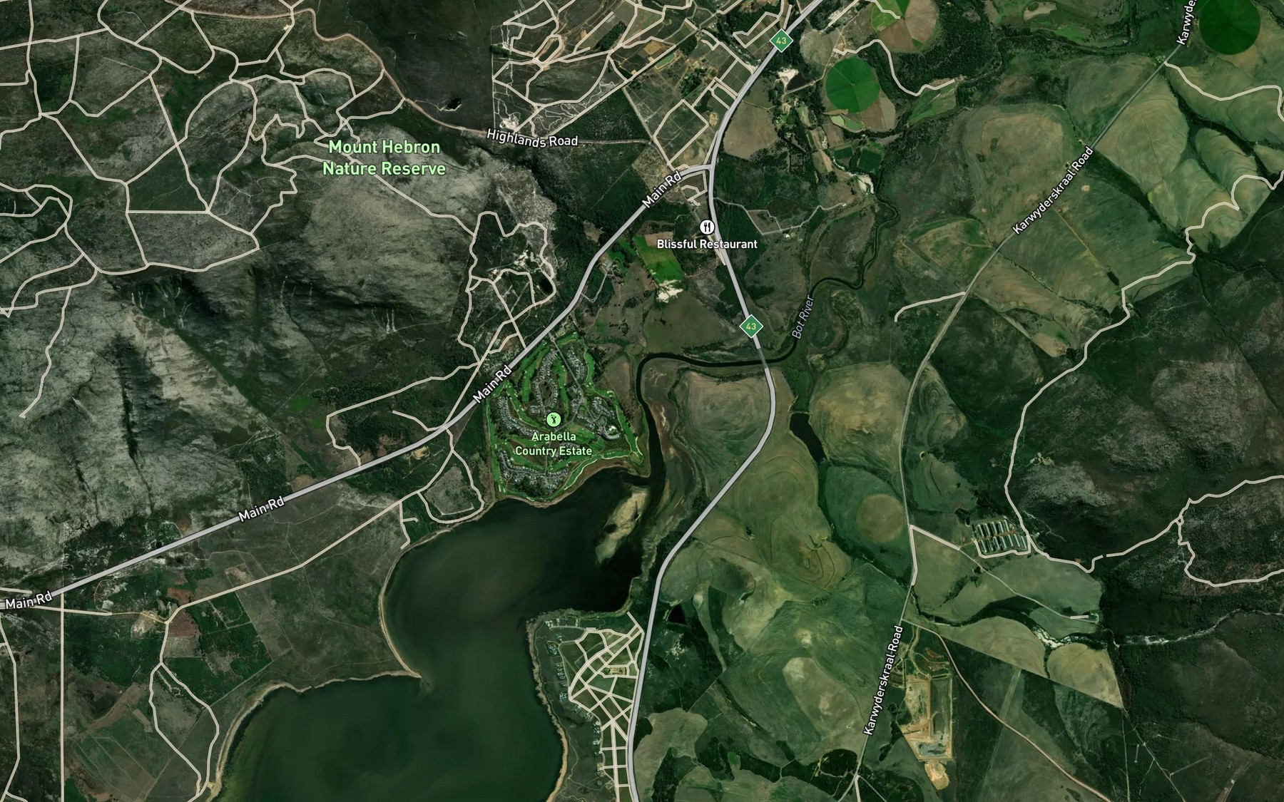 Satellite map of the Botrivier