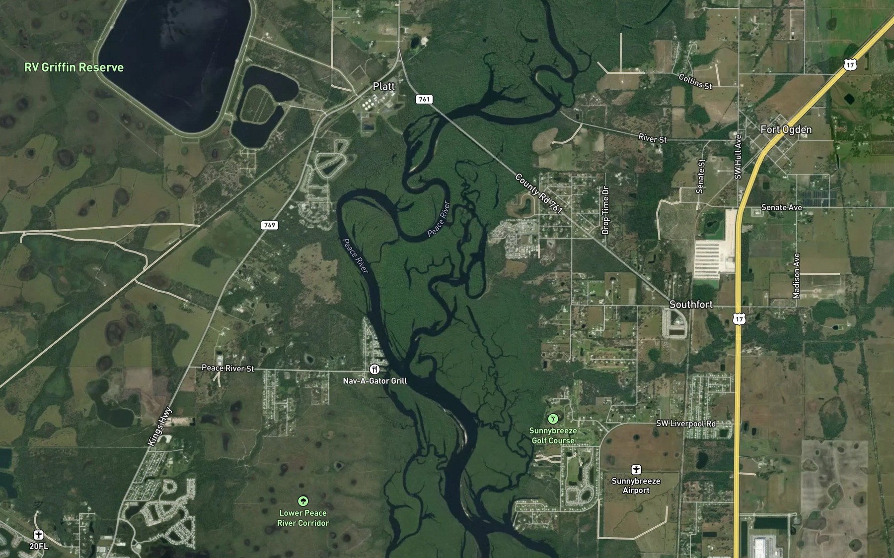 Satellite map of the Lettuce Lake Cutoff