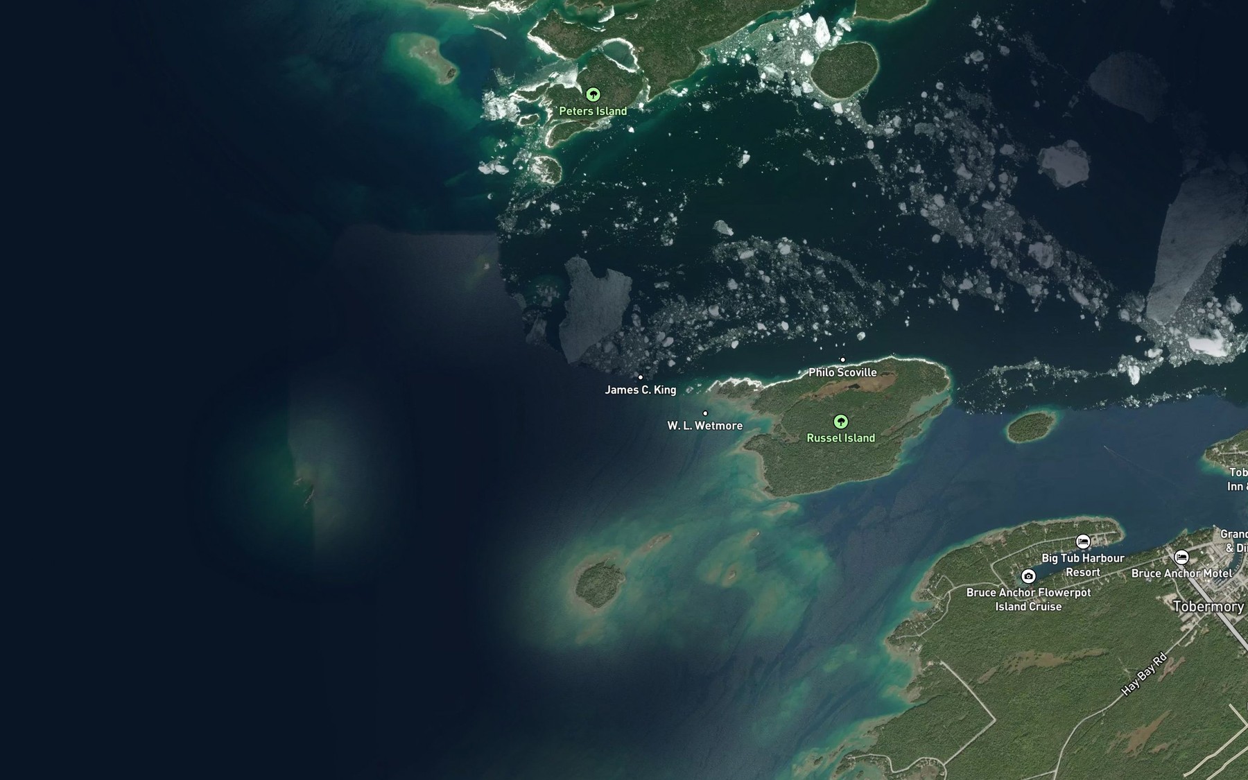 Satellite map of the Russel Reef