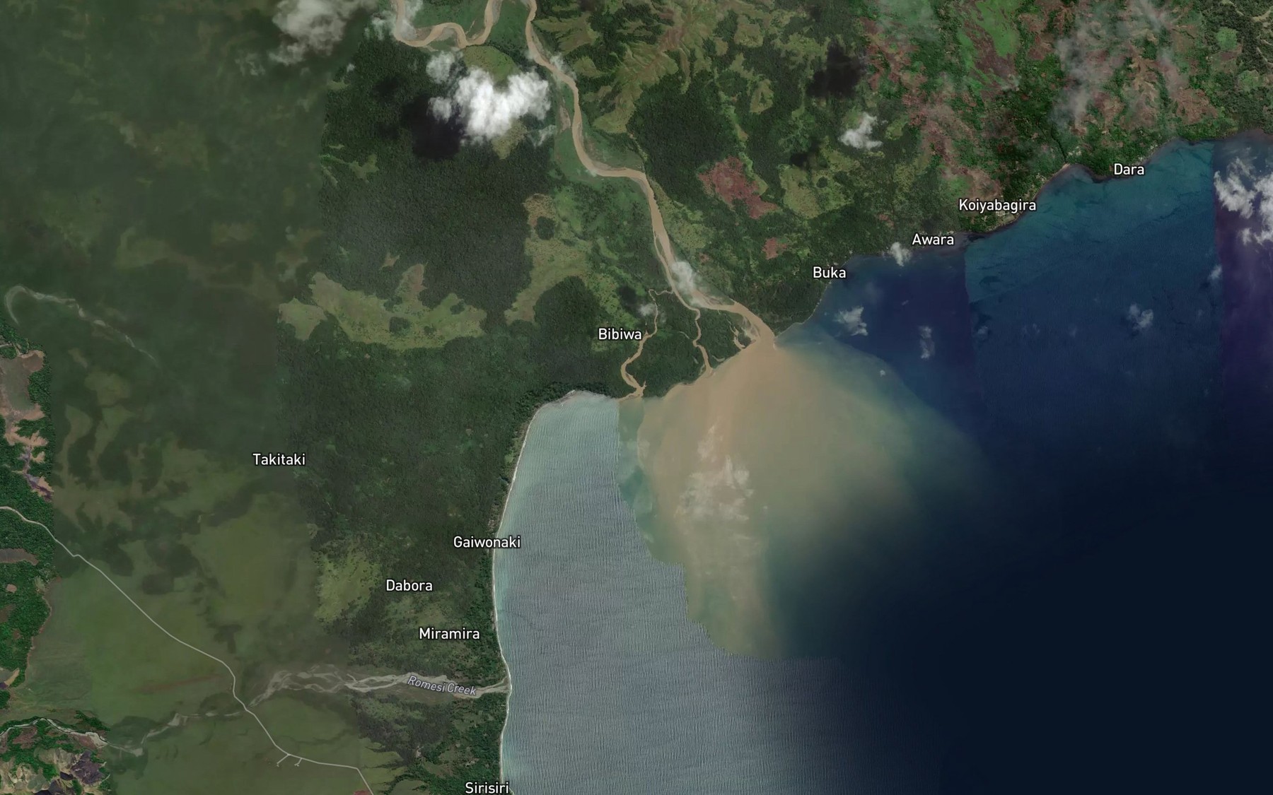 Satellite map of the Ruaba River