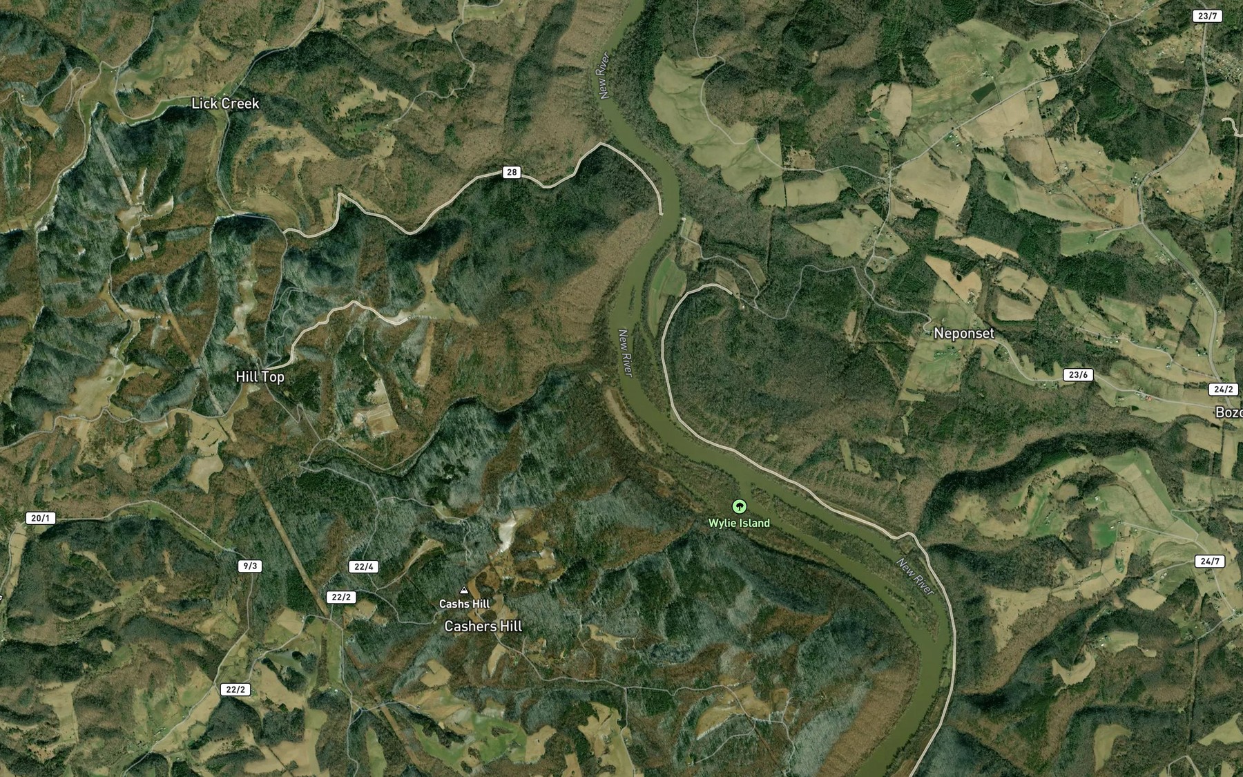 Satellite map of the Island Creek