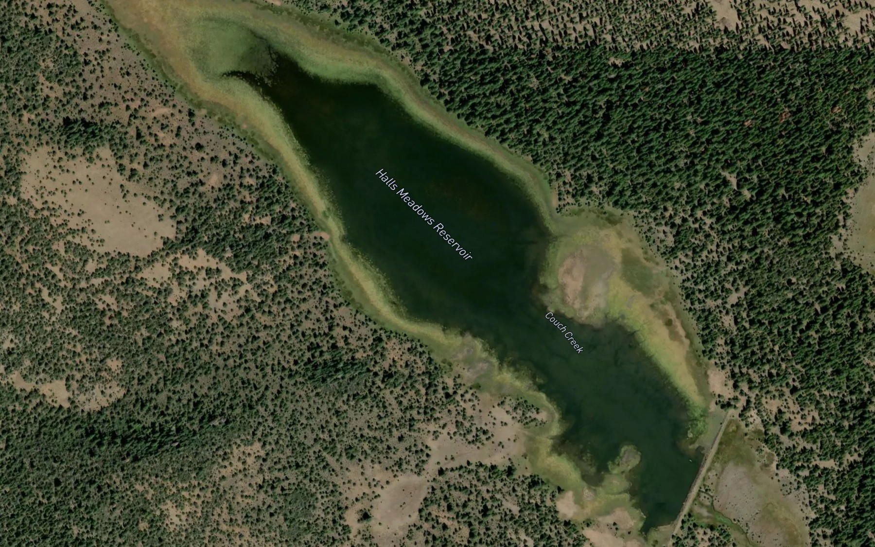 Satellite map of the Halls Meadows Reservoir