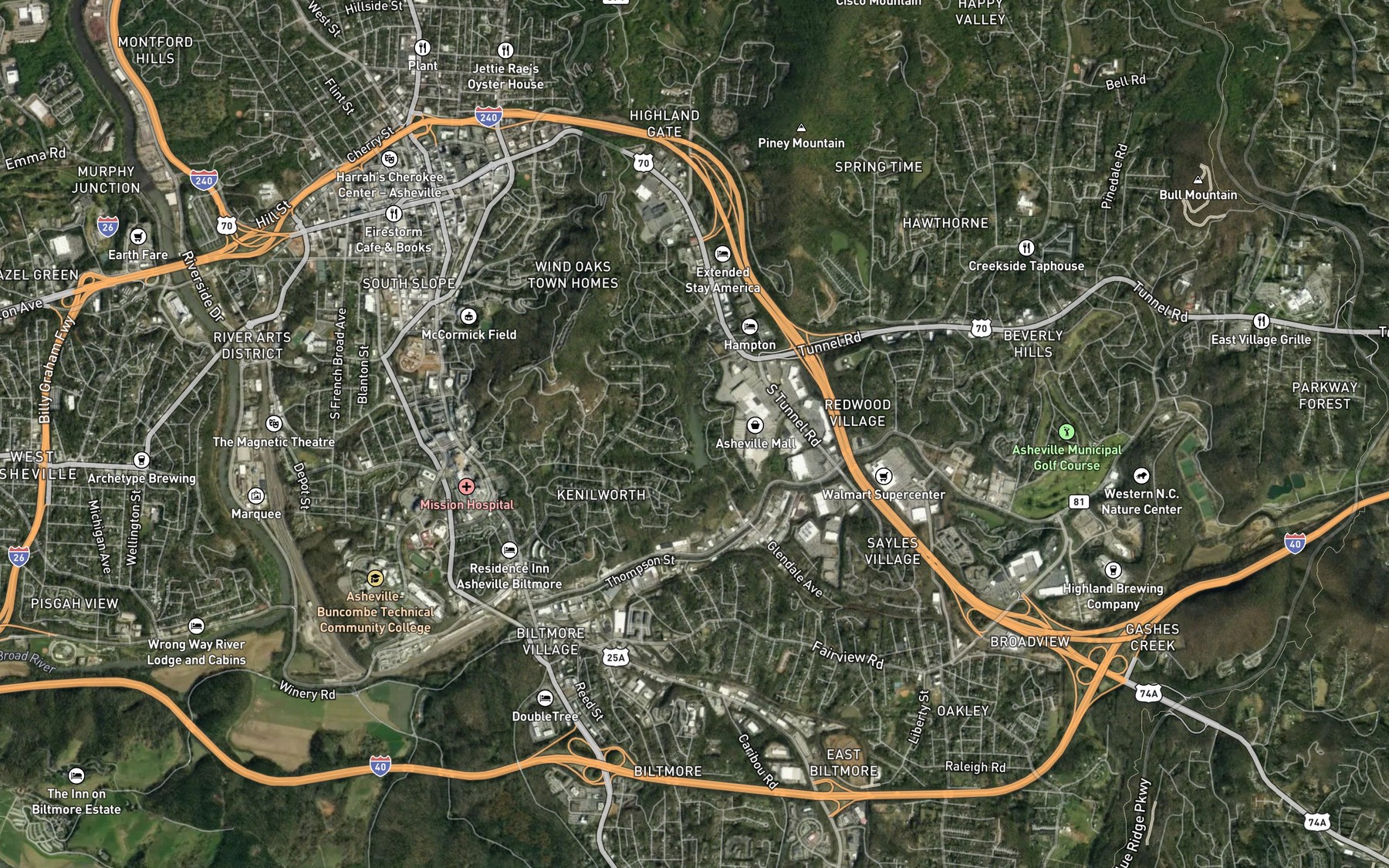 Satellite map of the Kenilworth Lake