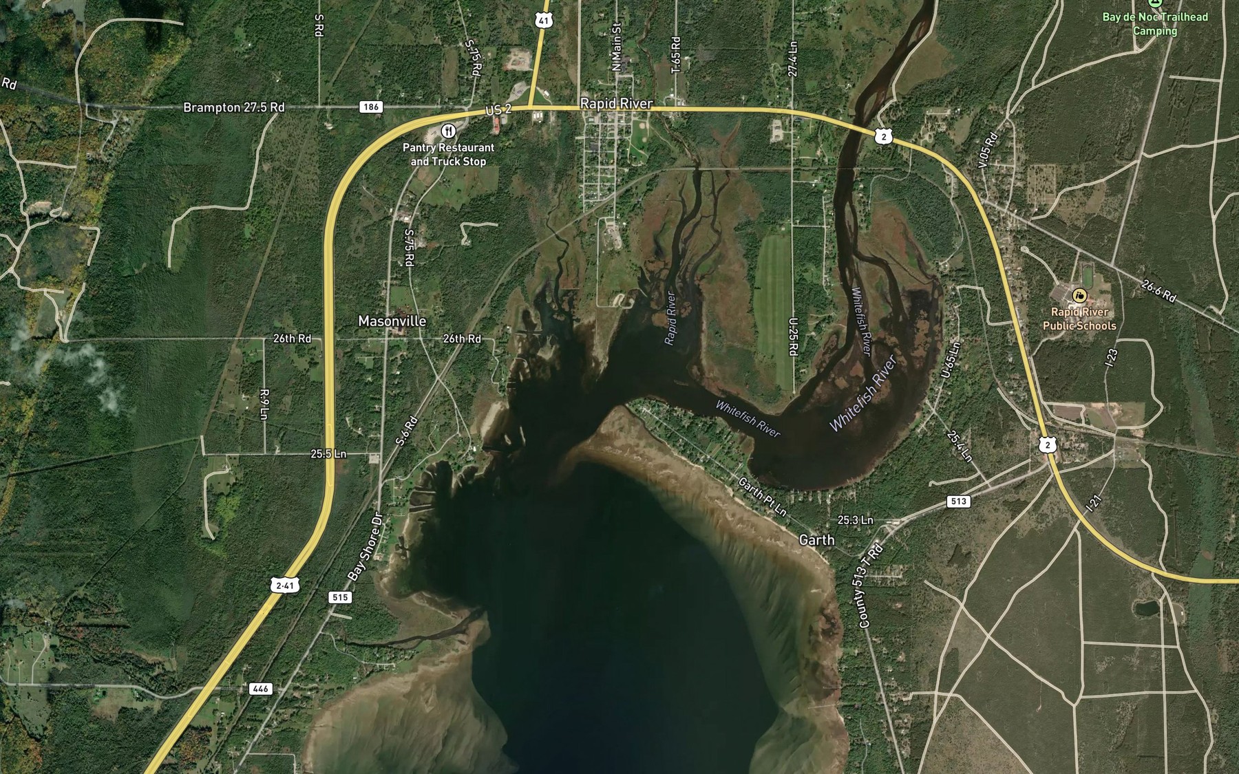 Satellite map of the Whitefish River