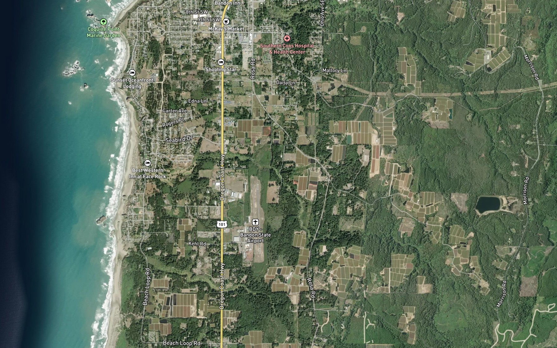 Satellite map of the Rosa Creek