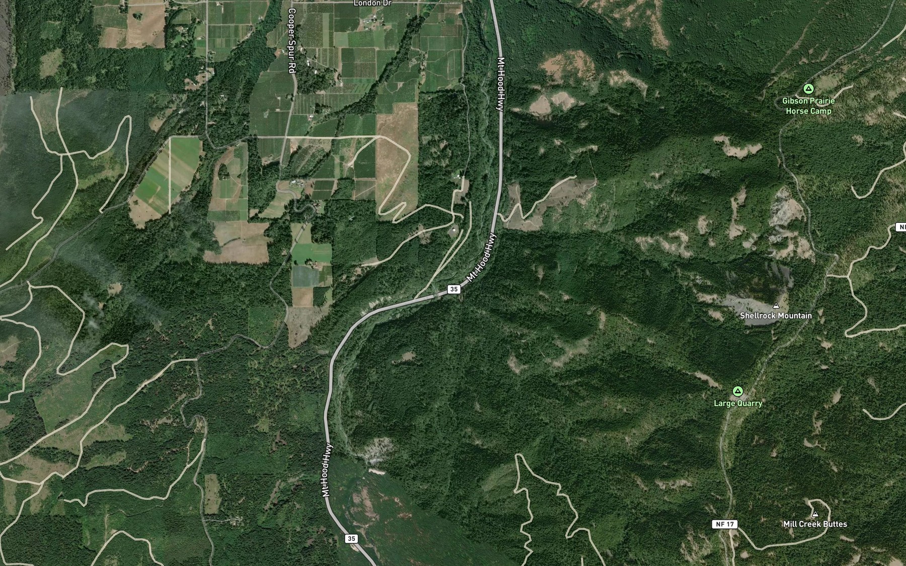 Satellite map of the Dog River