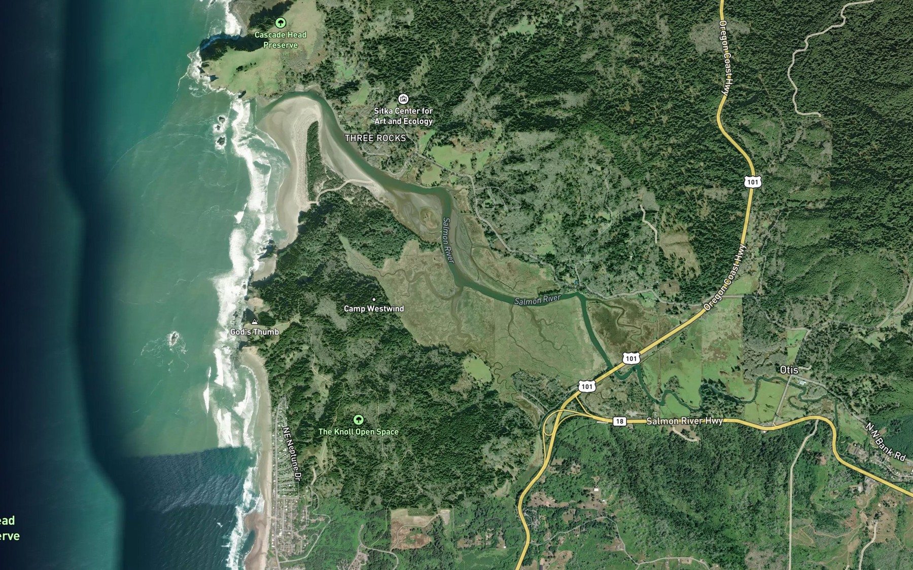 Satellite map of the Rowdy Creek