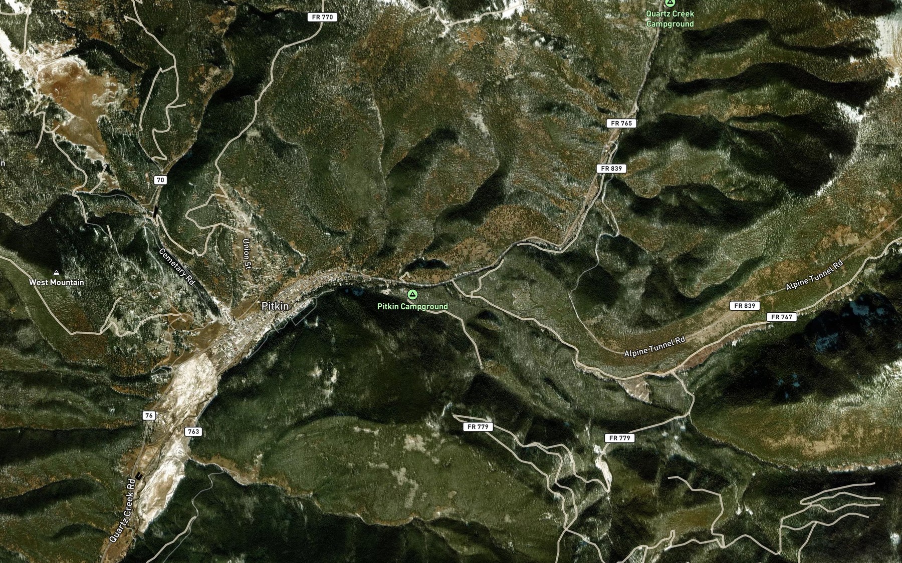 Satellite map of the North Quartz Creek
