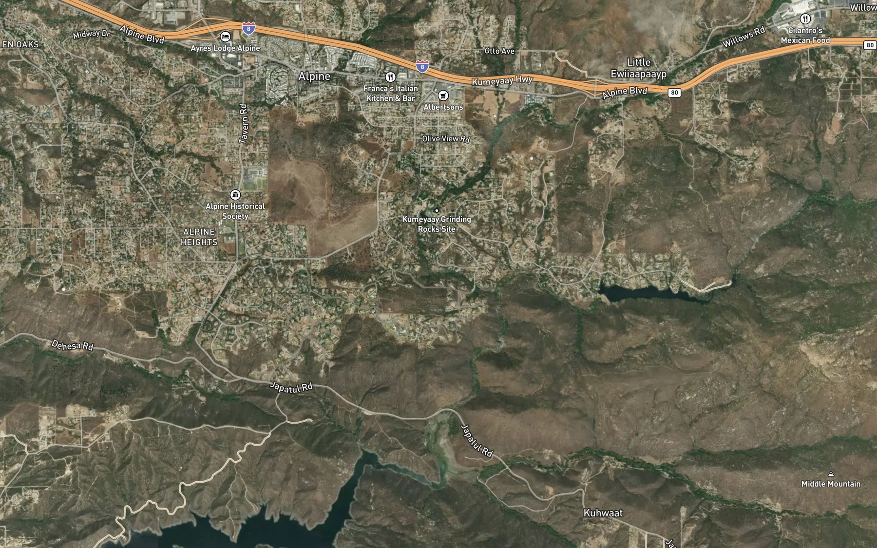Satellite map of the Viejas Creek