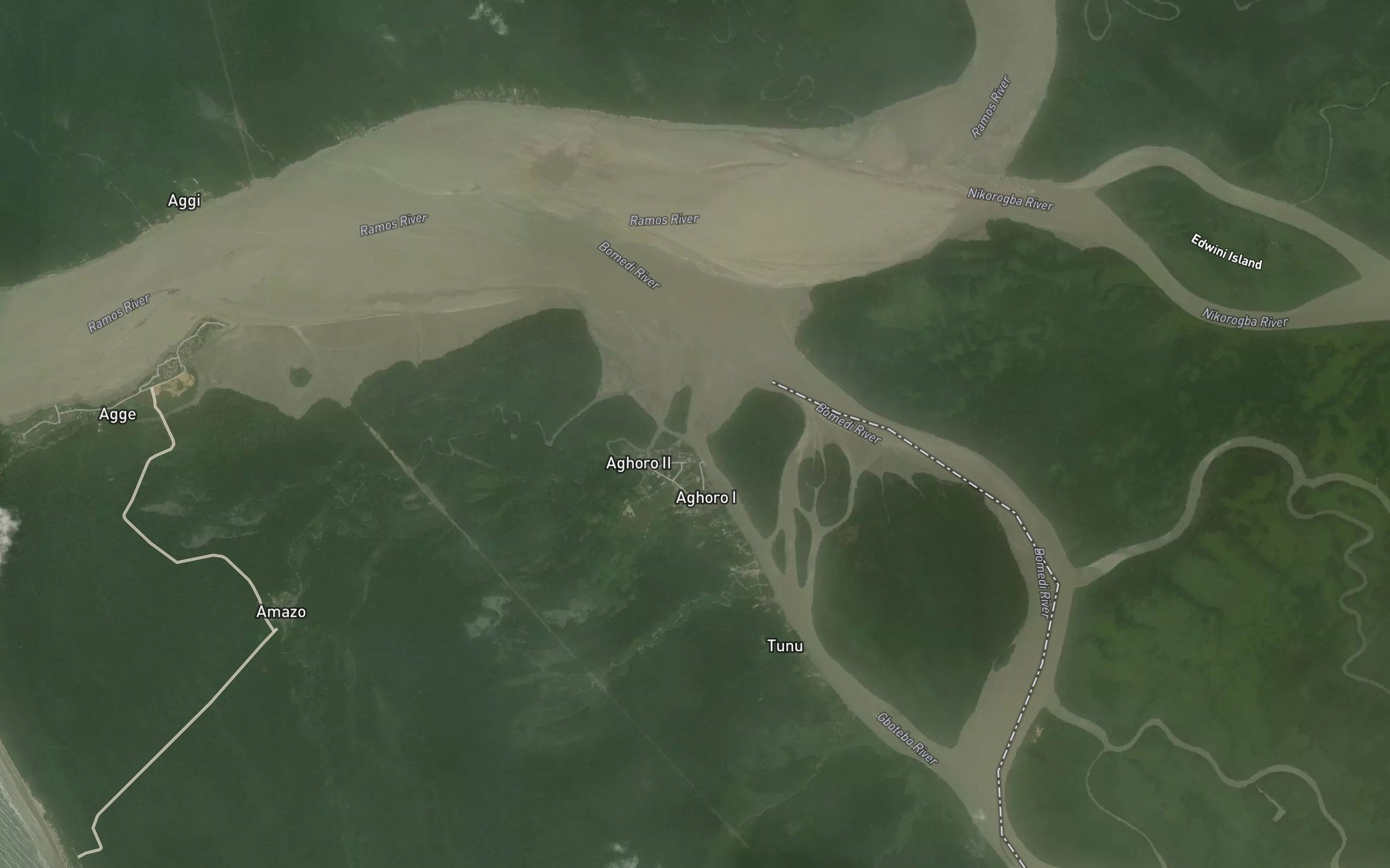 Satellite map of the Gbotebo Creek