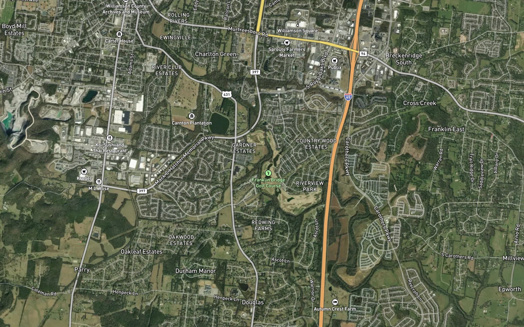 Satellite map of the Donelson Creek
