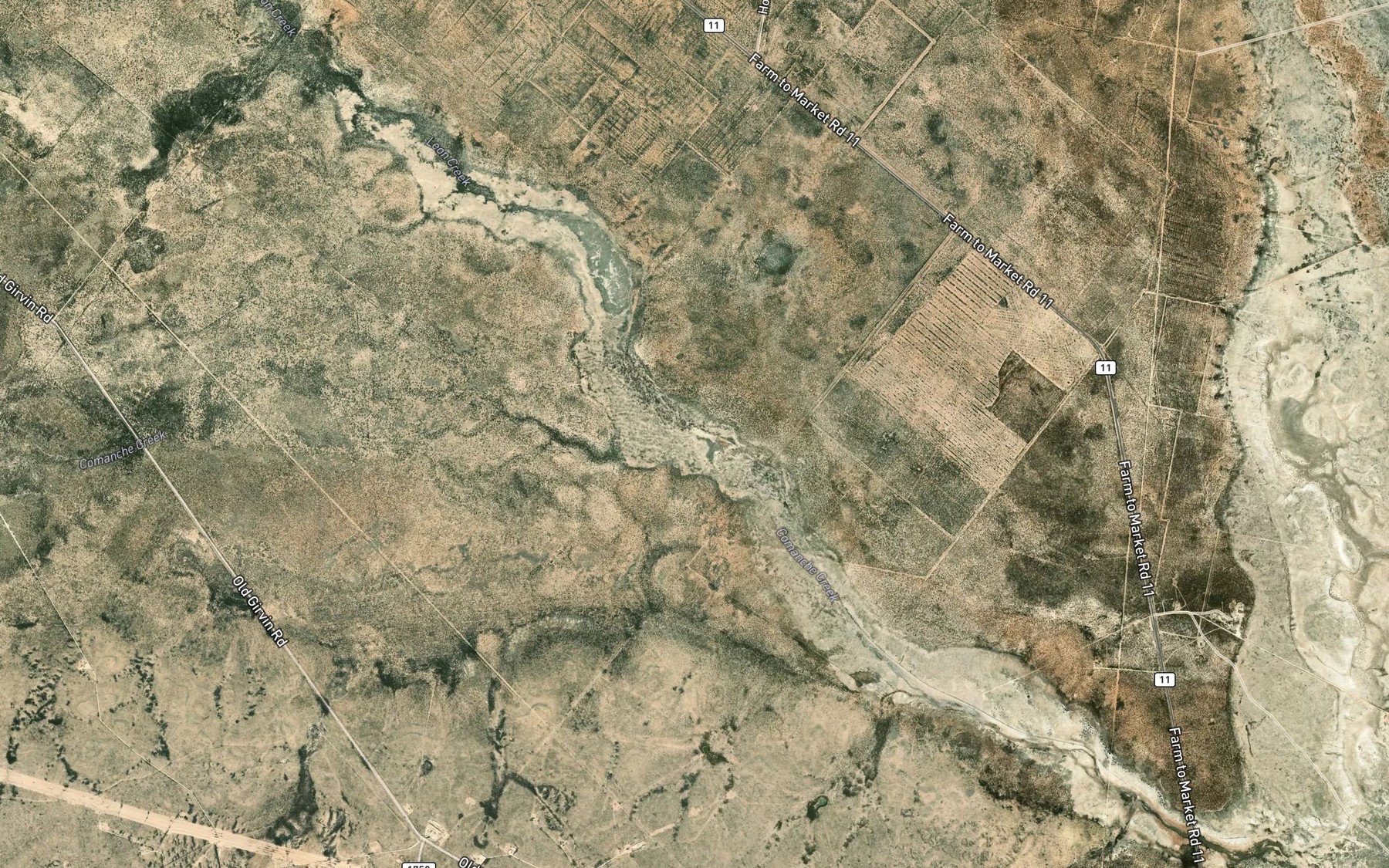 Satellite map of the Leon Creek