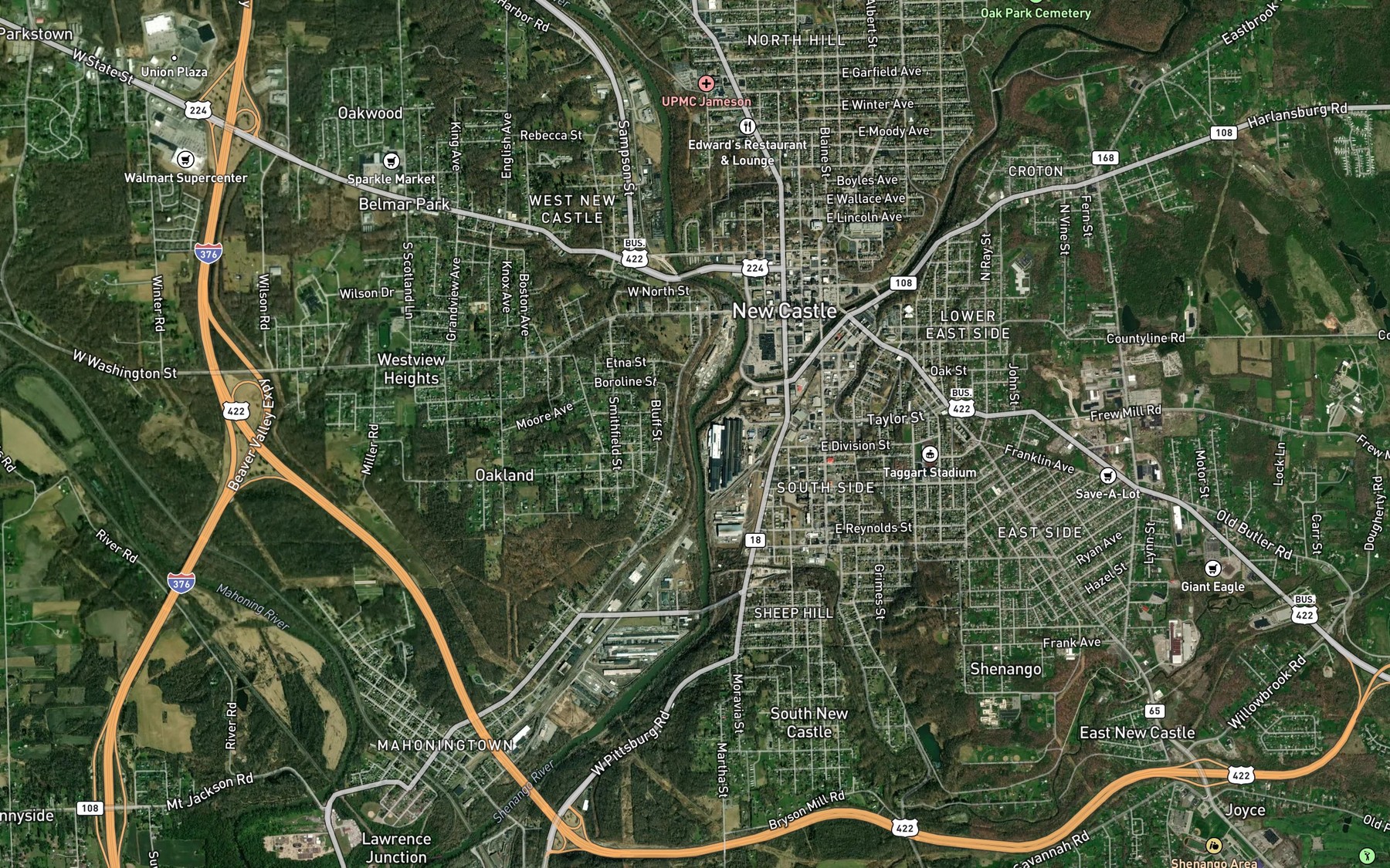 Satellite map of the Neshannock Creek