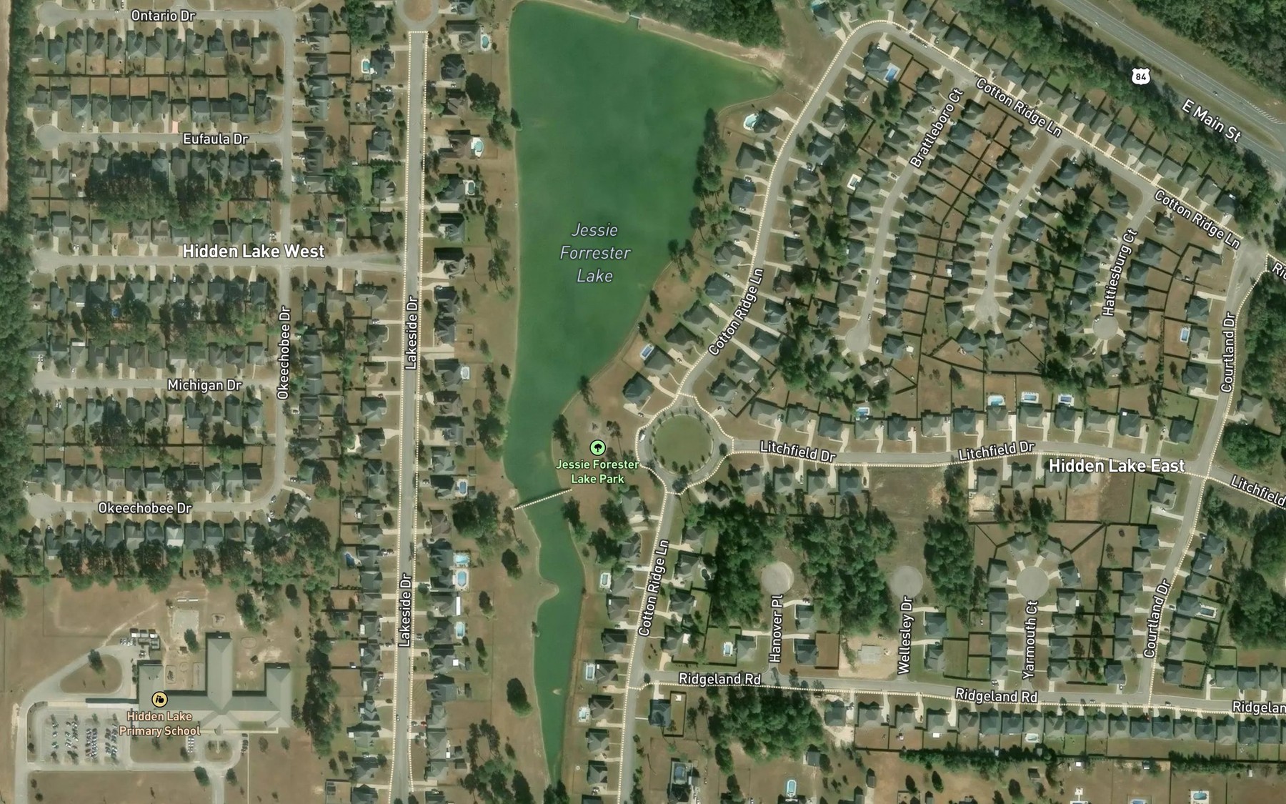 Satellite map of the Jessie Forrester Lake
