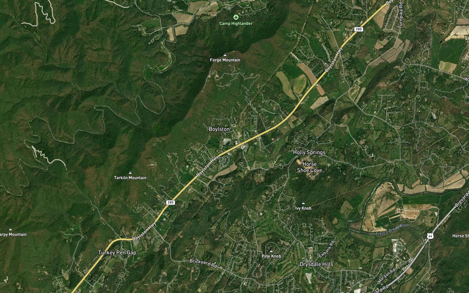 Satellite map of the Forge Mountain Grist Mill Lake