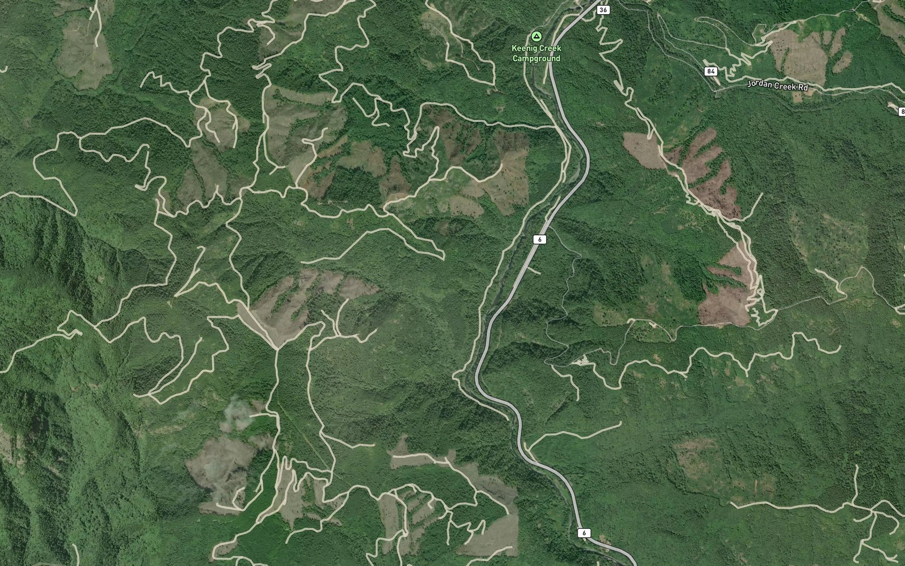 Satellite map of the Rhinehart Creek