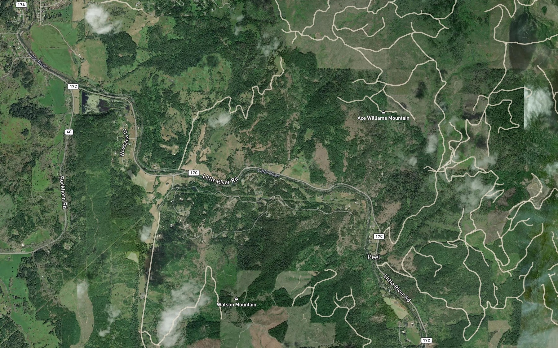 Satellite map of the Williams Creek