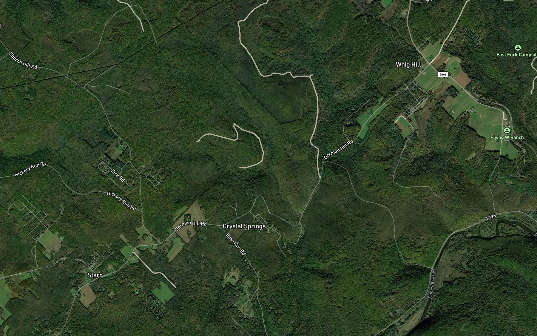 Satellite map of the Dice Run