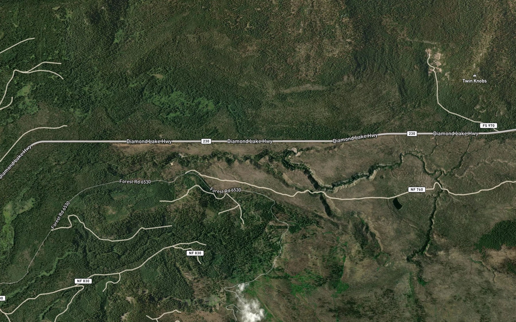 Satellite map of the Mazama Creek