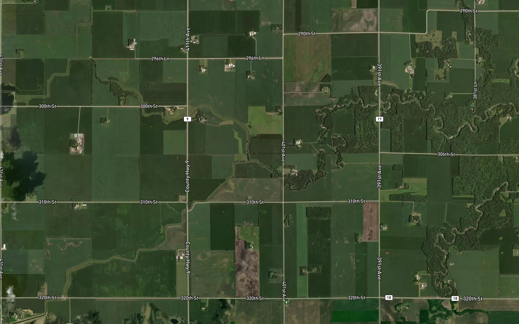 Satellite map of the North Branch Rush River