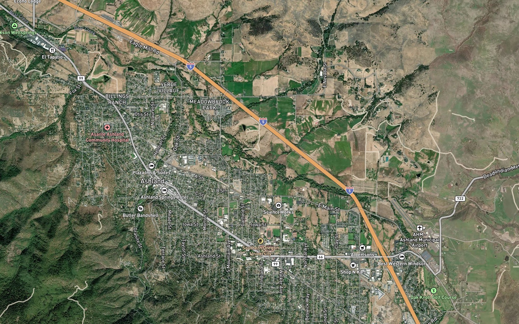 Satellite map of the Paradise Creek