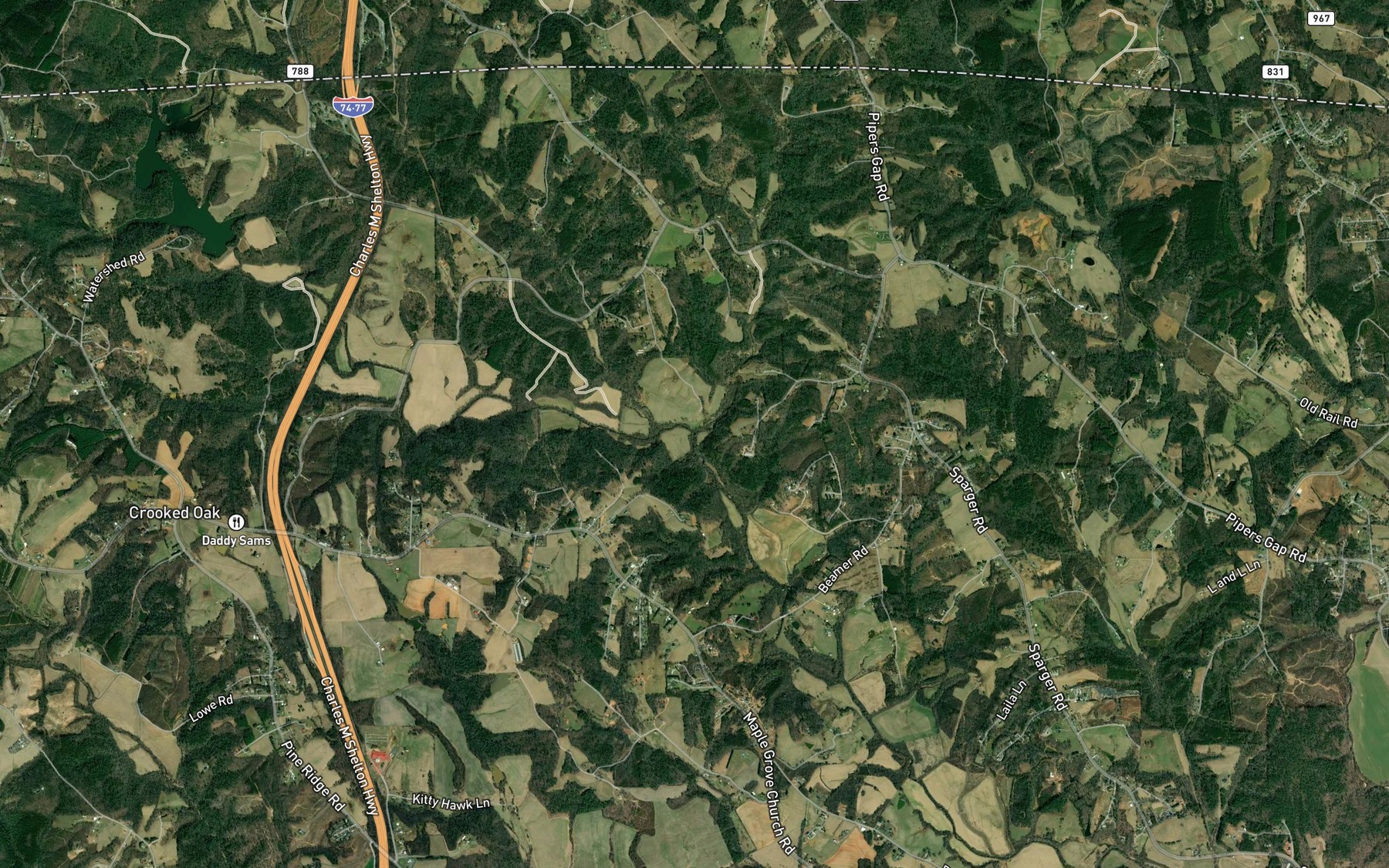 Satellite map of the Stony Creek