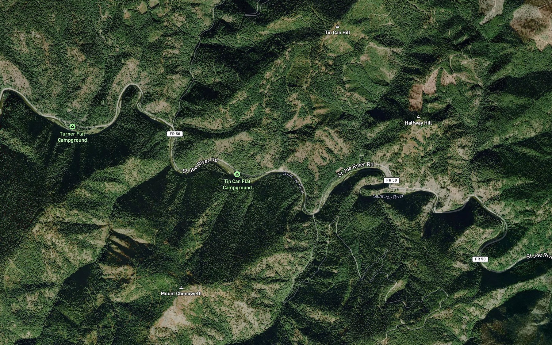 Satellite map of the Tin Can Creek