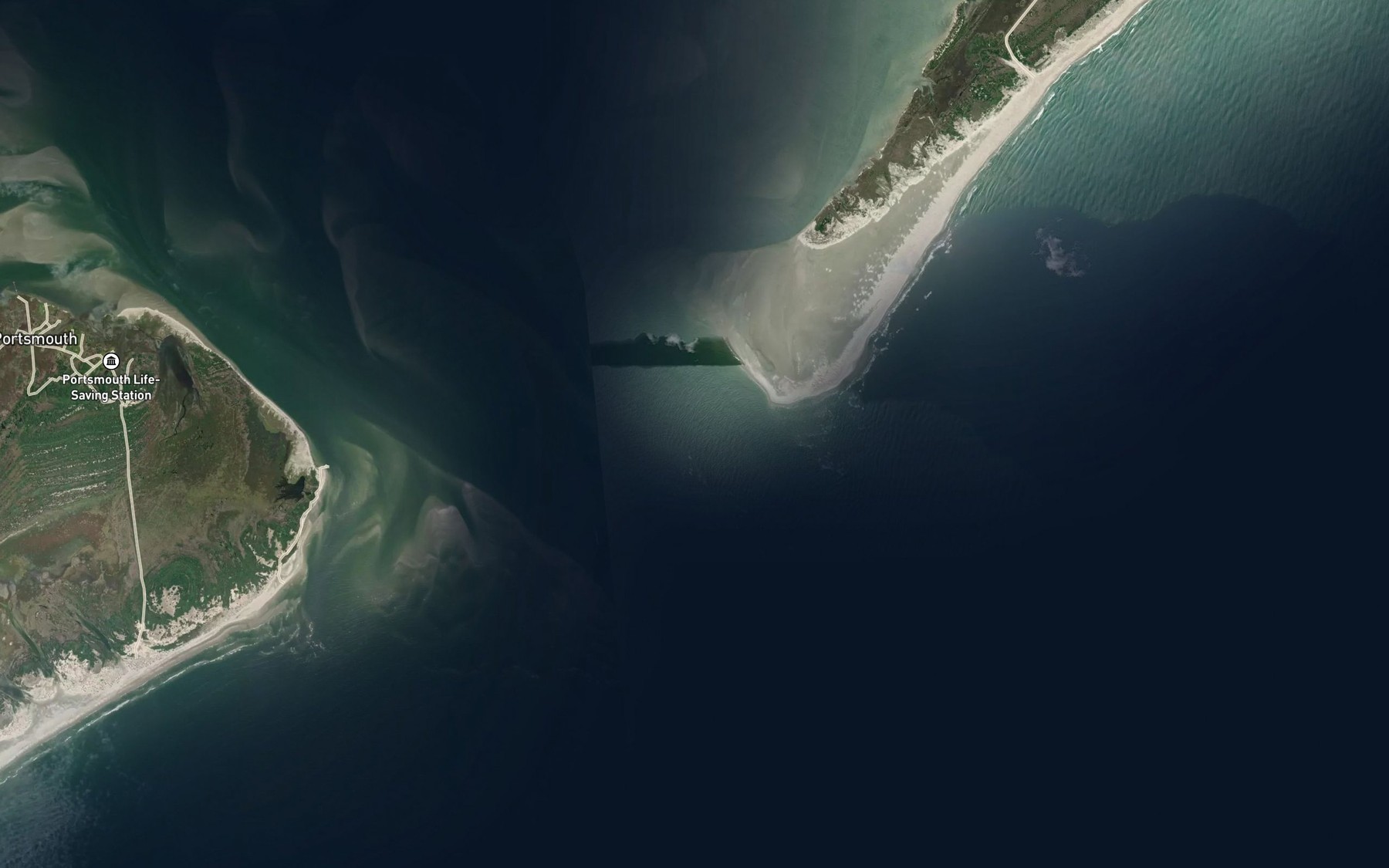 Satellite map of the Ocracoke Inlet