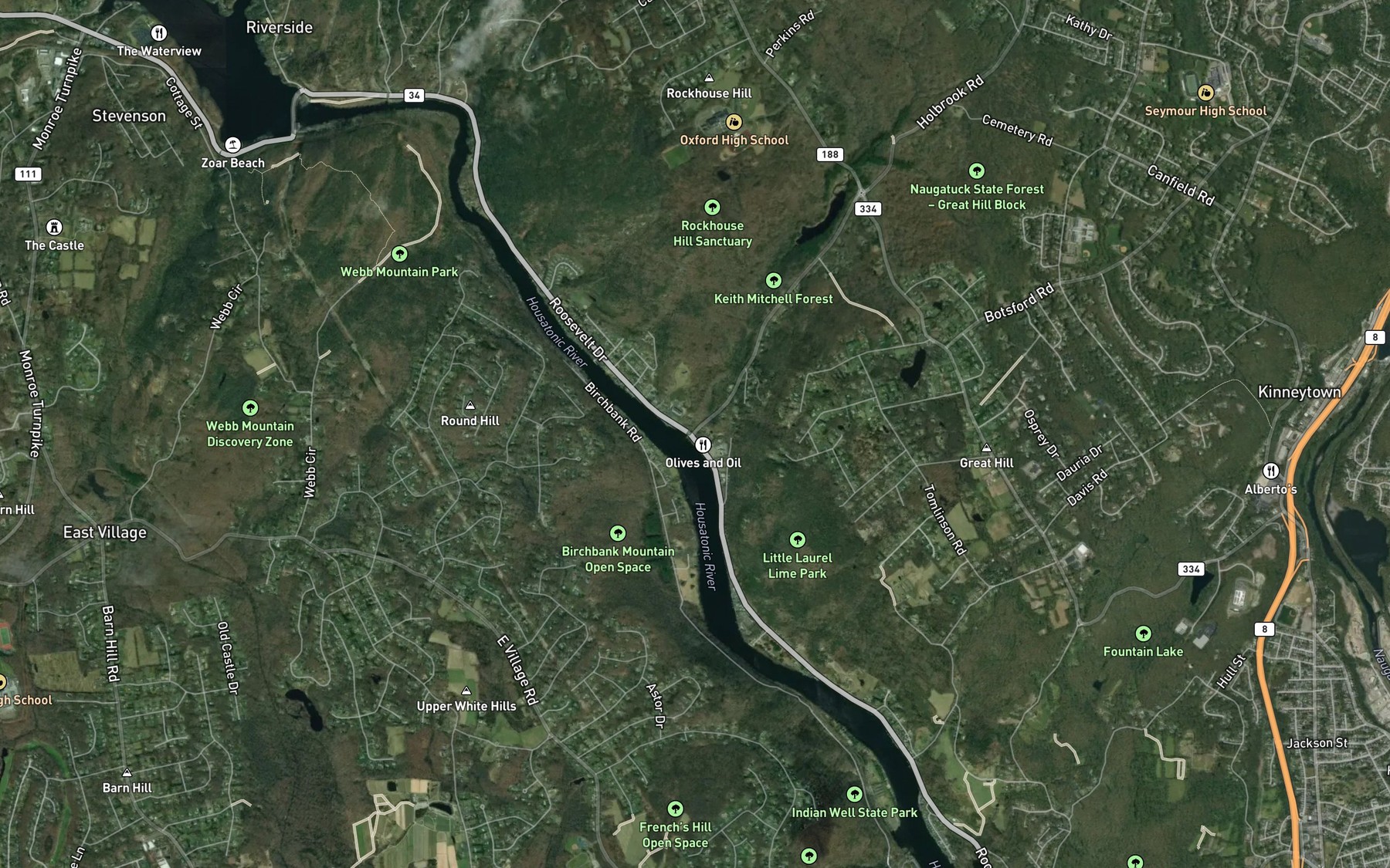 Satellite map of the Spruce Brook