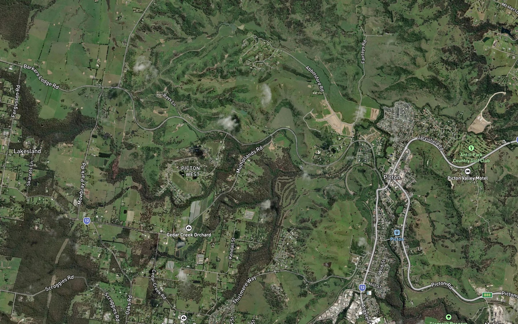 Satellite map of the Mathens Creek