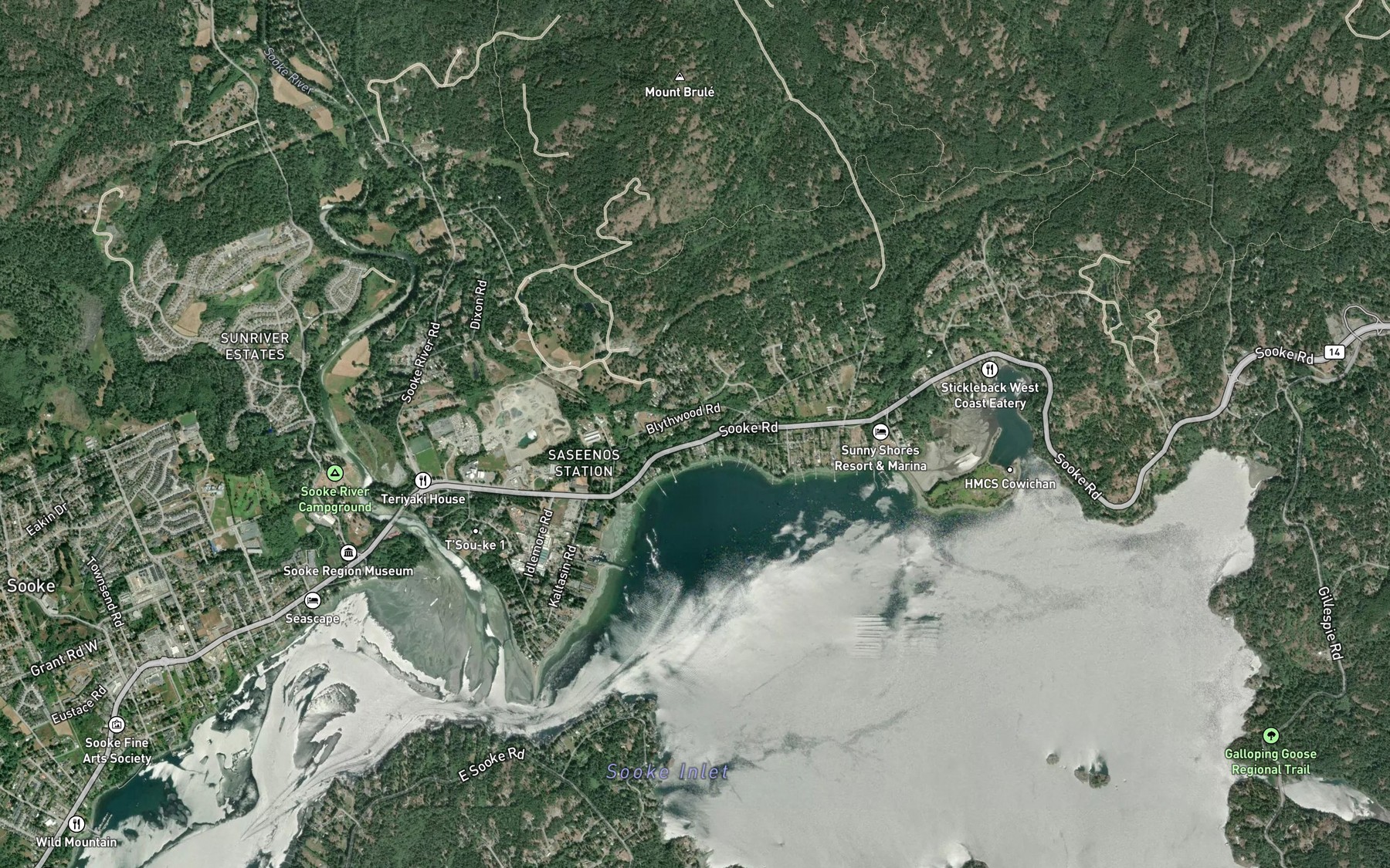 Satellite map of the Saseenos Creek