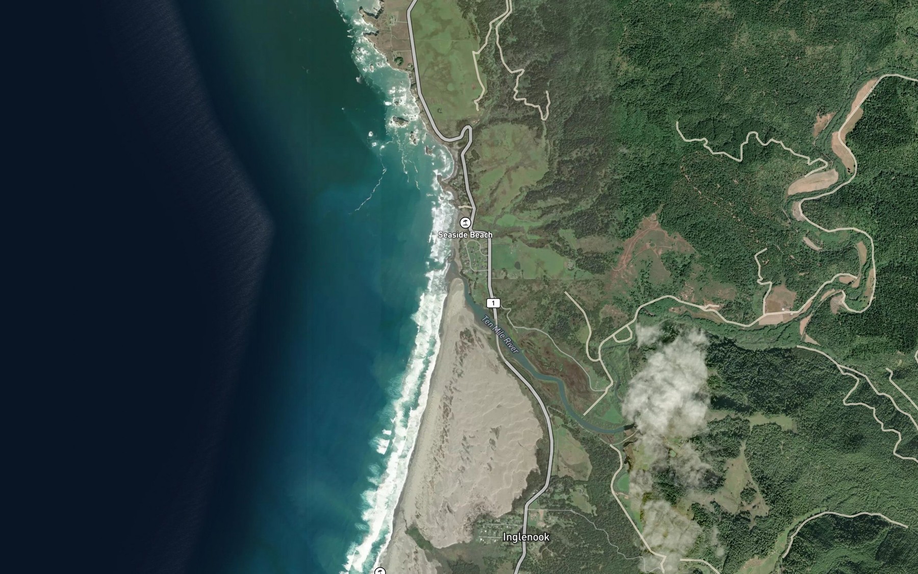 Satellite map of the Ten Mile River