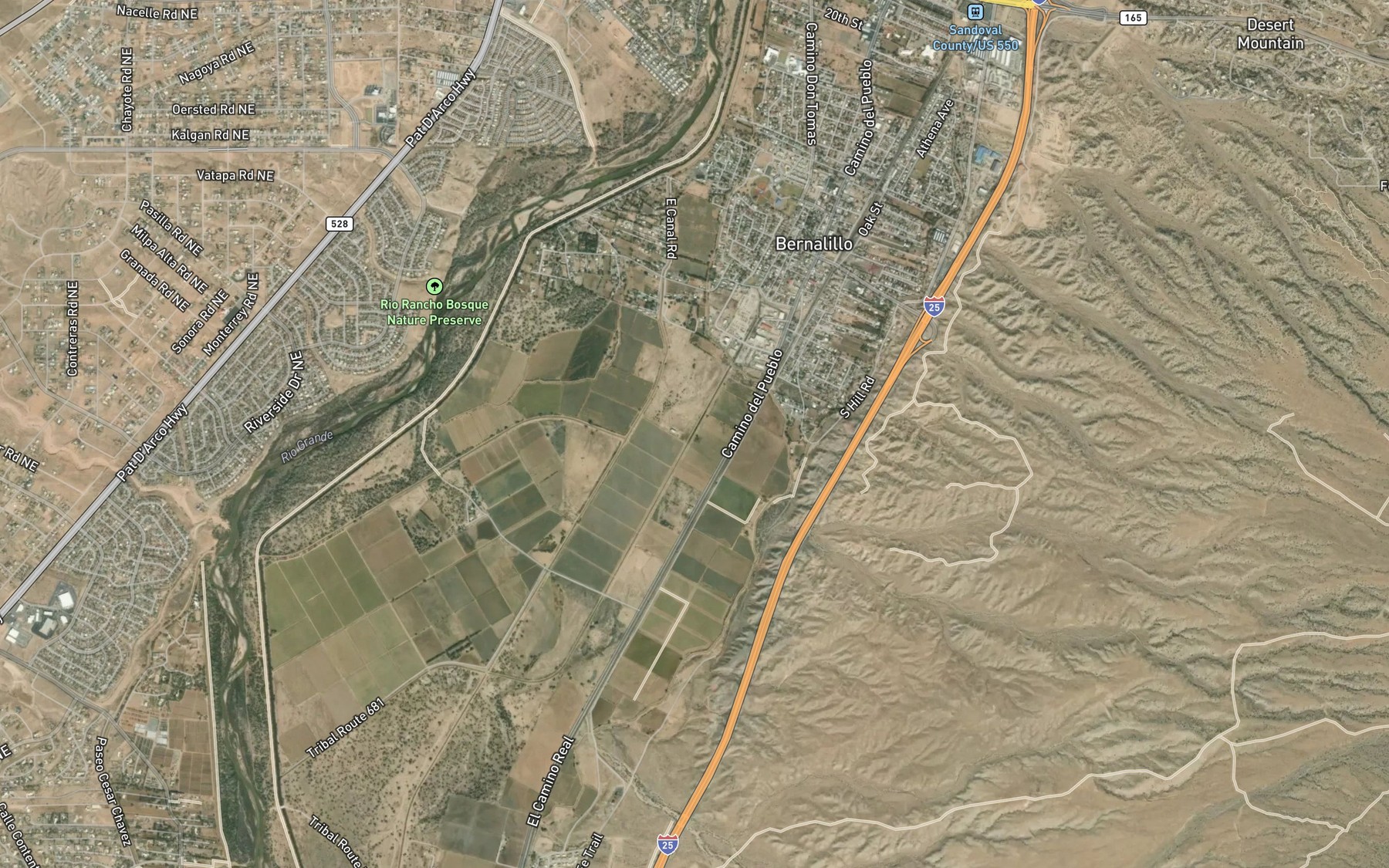 Satellite map of the Bernalillo Interior Drain