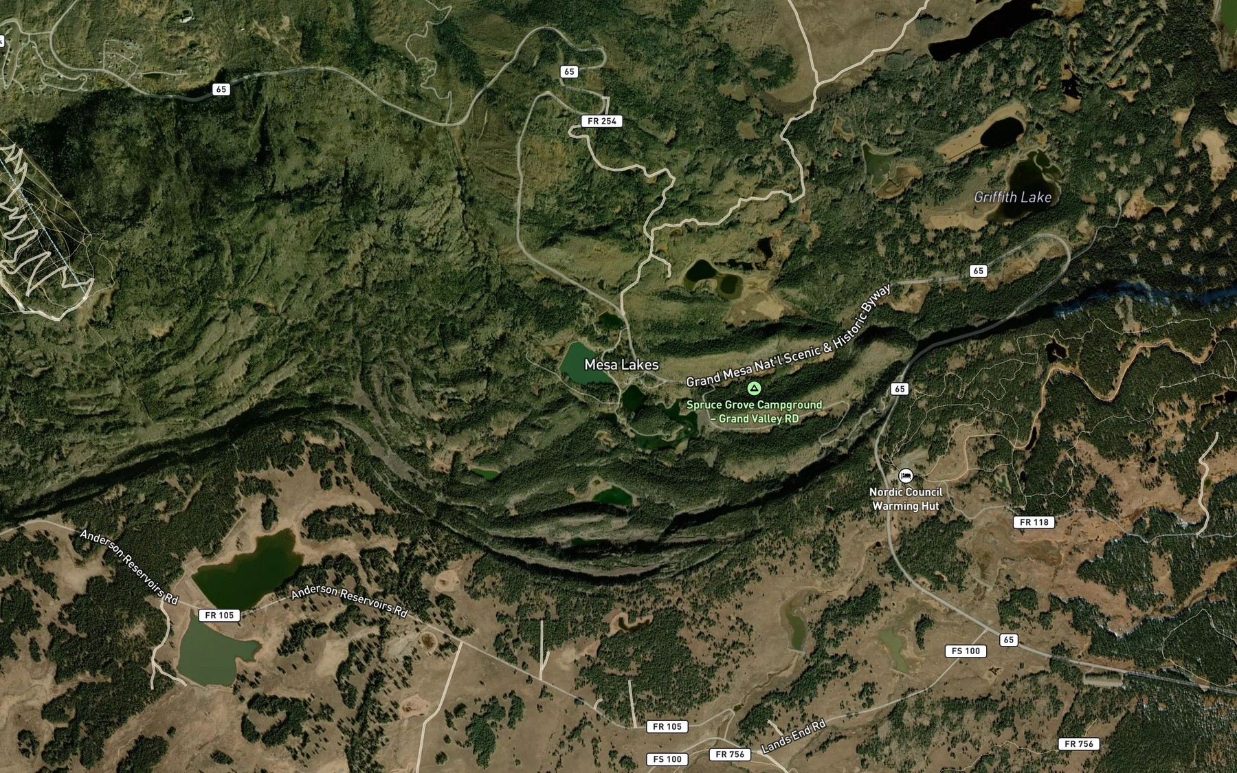 Satellite map of the Mesa Lakes